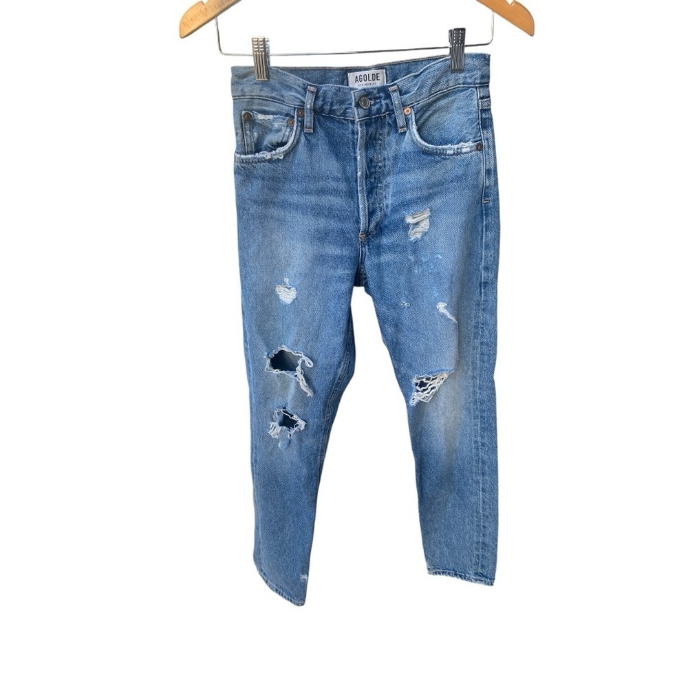 AGOLDE Feel Good High Rise Classic Jeans Distressed Button Fly I Size: 23 - Picture 4 of 11